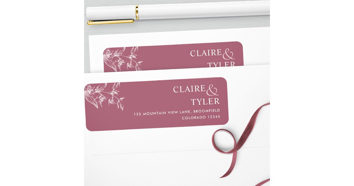 Elegant Chic Burgundy Wedding Return Address Label | Zazzle