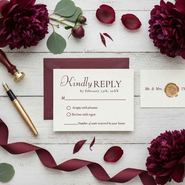 Elegant & Chic Burgundy wedding RSVP Card (Creator Uploaded)