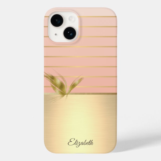 Elegant Chic Butterfly Gold Striped  Case-Mate iPhone Case (Back)