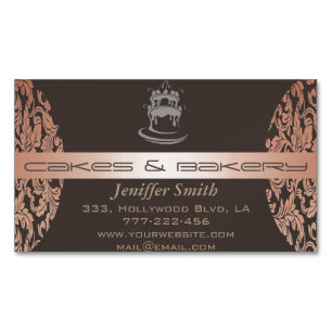 Elegant chic cakes & bakery modern damask magnetic business card