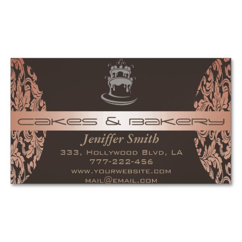 Elegant chic cakes  bakery modern damask magnetic business card