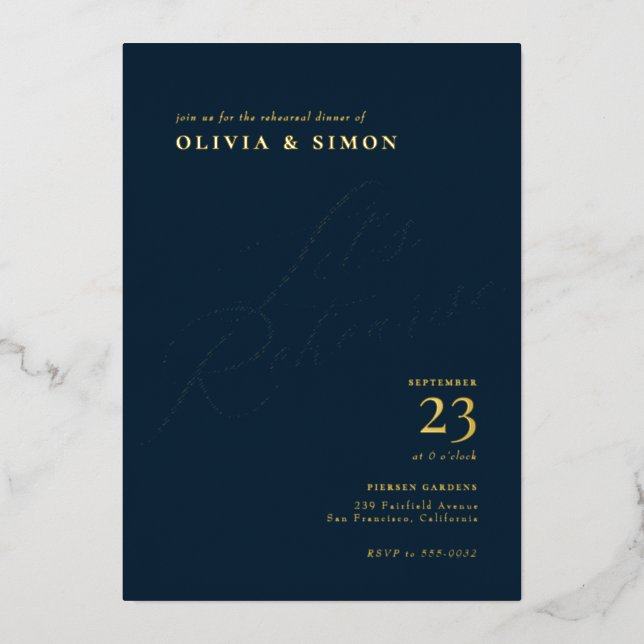 Elegant Chic Calligraphy Rehearsal Dinner Invitati Foil Invitation (Front)