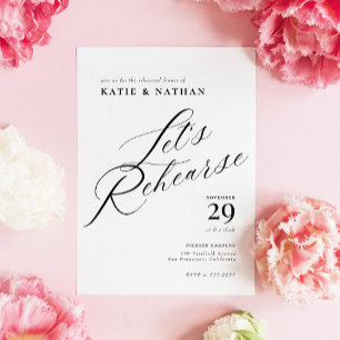 Elegant Chic Calligraphy Rehearsal Dinner Invitation