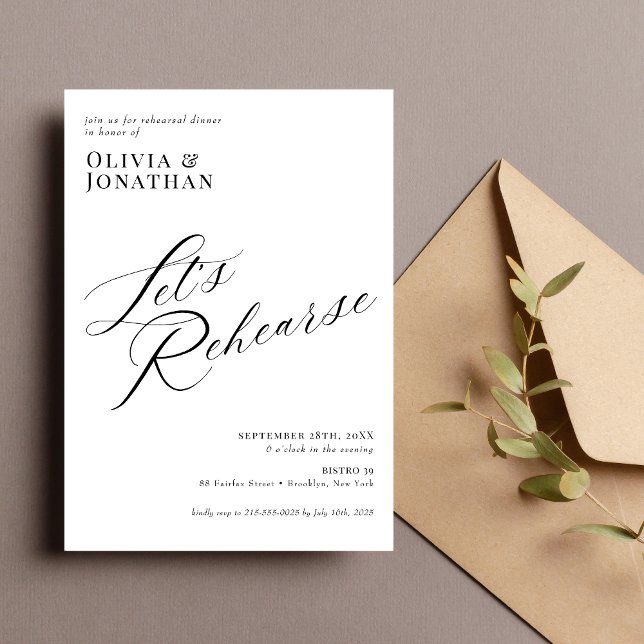 Elegant Chic Calligraphy Rehearsal Dinner  Invitation (Elegant chic calligraphy rehearsal dinner invitation sets a warm tone for your pre-wedding evening.)