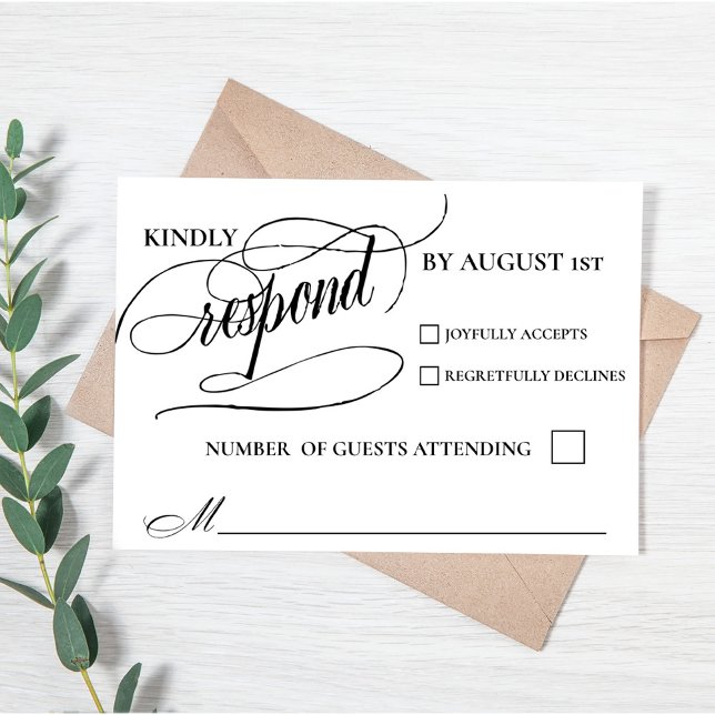 Elegant Chic Calligraphy Script RSVP Response Card (Calligraphy Script Elegant Simple Modern Wedding Response Card )