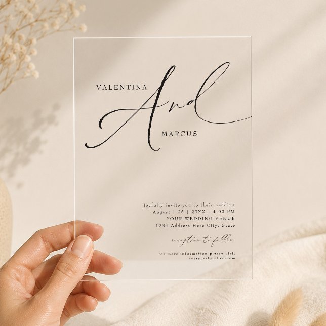 Elegant Chic Calligraphy Script Wedding Acrylic Invitations (Elegant Calligraphy Script Acrylic Wedding Invitation)