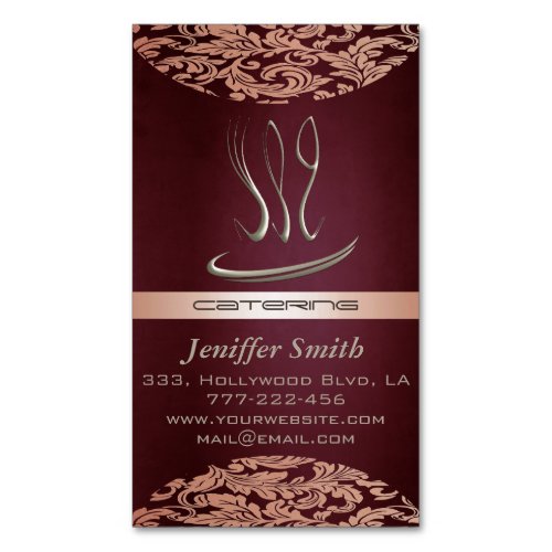 Elegant chic catering  restaurant damask magnetic business card