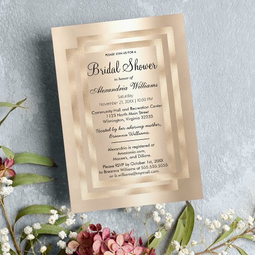 Elegant Chic Champagne Gold Glamour Bridal Shower Invitation