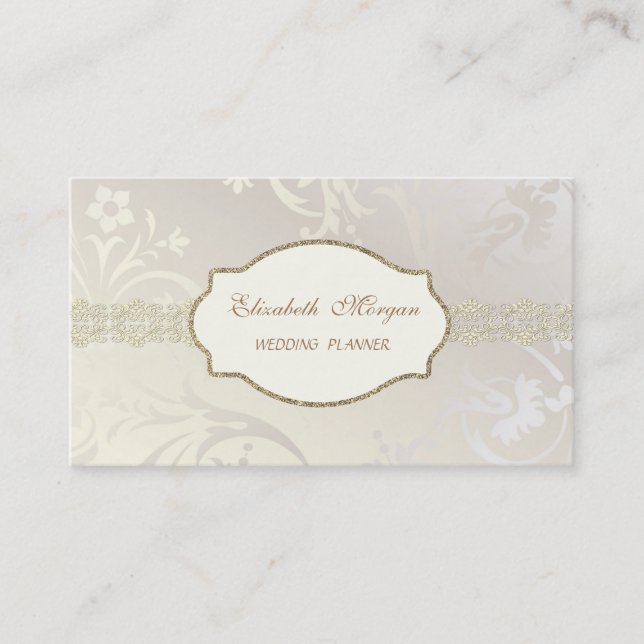 Elegant Chic Charming ,Gold Lace Business Card (Front)
