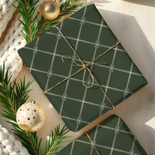 Elegant Chic Christmas Bow & Ribbon Pattern Green Wrapping Paper