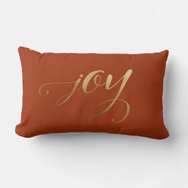 Elegant Chic Christmas Gold Terracotta Holiday Joy Lumbar Pillow (Front)