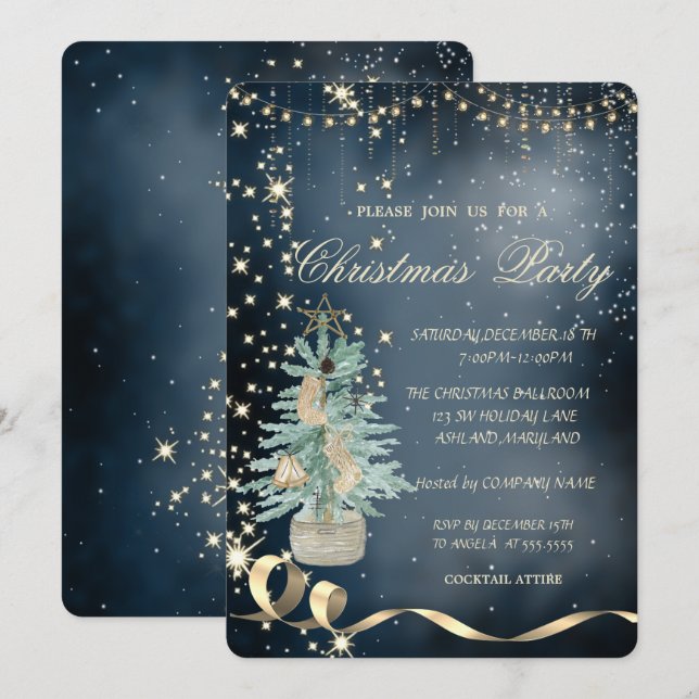 Elegant Chic Christmas Tree,Christmas Party  Invitation (Front/Back)