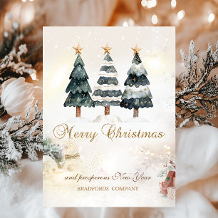 Elegant Chic Christmas Trees Stars ,Bokeh Company Holiday Card
