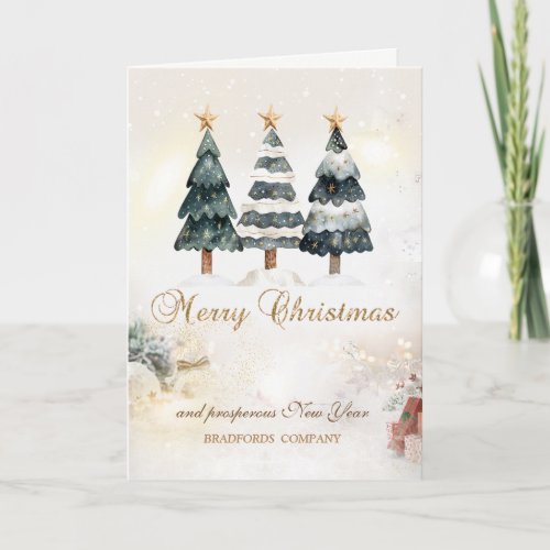 Elegant Chic Christmas Trees Stars Bokeh Company Holiday Card