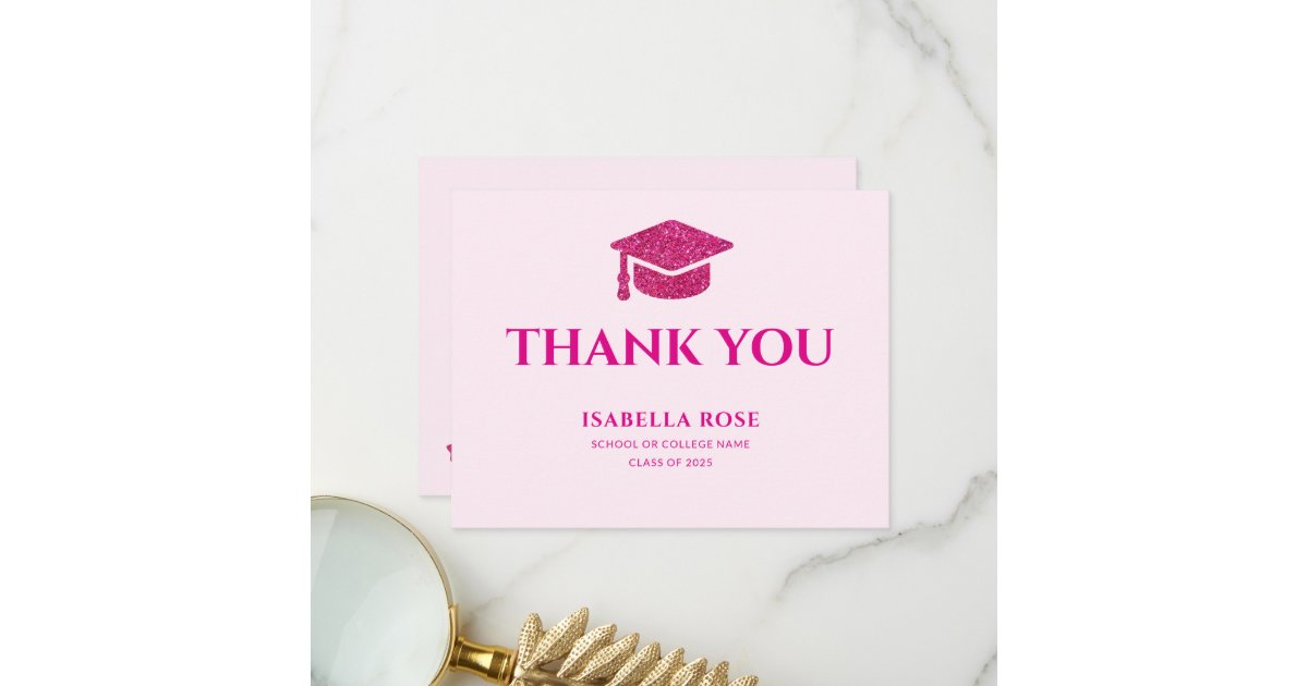 Elegant Chic Class of 2025 Hot pink Graduation Thank You Card | Zazzle