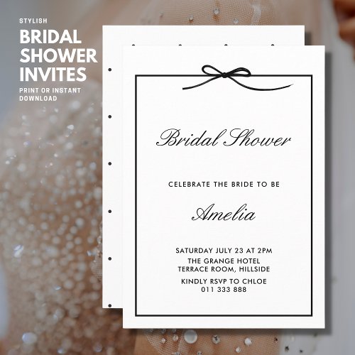 Elegant Chic Classic Black Bow Bridal Shower Invitation