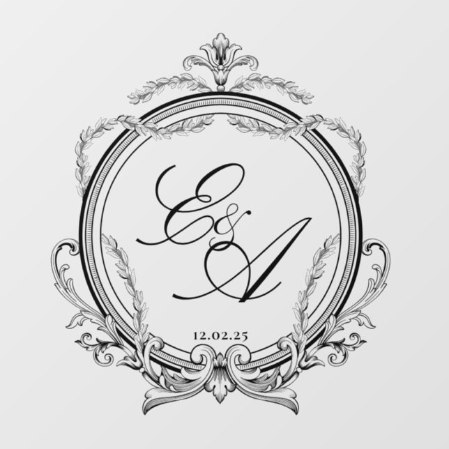 Elegant, Chic, Classic Luxe Black & White Monogram Floor Decals (Front)