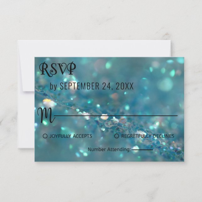 Elegant chic classy blue glitter Wedding RSVP Card (Front)
