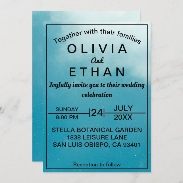 Elegant chic classy blue sky Wedding Invitation (Front/Back)