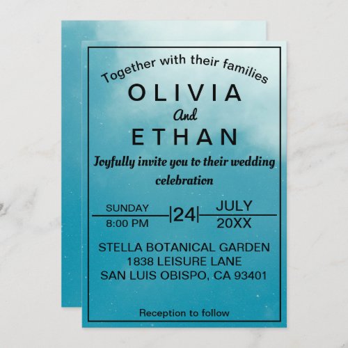 Elegant chic classy blue sky Wedding Invitation