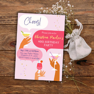 Elegant Chic Cocktail drink themed 40th birthday Invitation