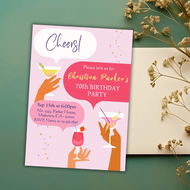 Elegant Chic Cocktail drink themed 70th birthday Invitation (Creator Uploaded)