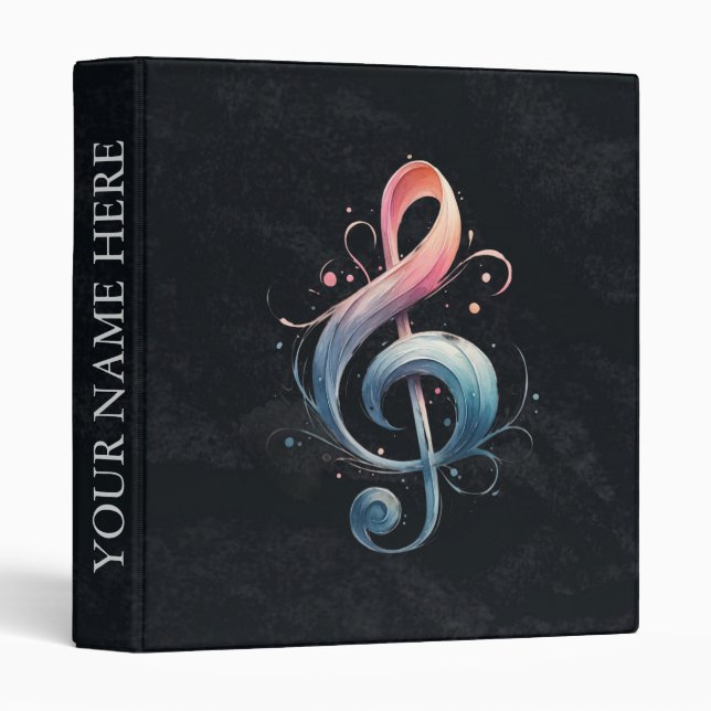 Elegant Chic Colorful Music Notes Design 3 Ring Binder (Front/Spine)