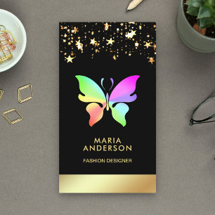 Elegant Chic Confetti Black Gold Rainbow Butterfly Business Card