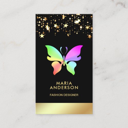 Elegant Chic Confetti Black Gold Rainbow Butterfly Business Card