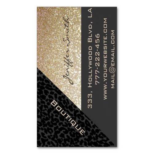 Elegant chic contemporary modern leopard glittery business card magnet