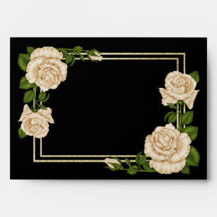 Elegant Chic Corner Ivory Roses Bouquets Wedding Envelope