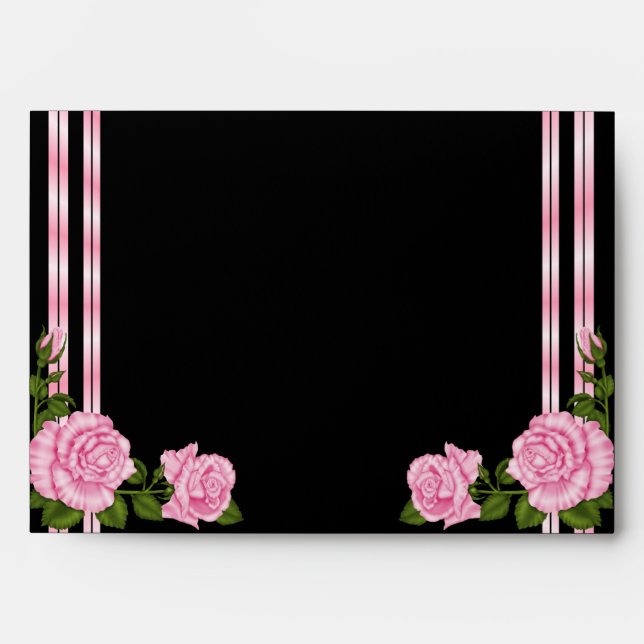 Elegant Chic Corner Rose Bouquet Wedding Envelope (Front)