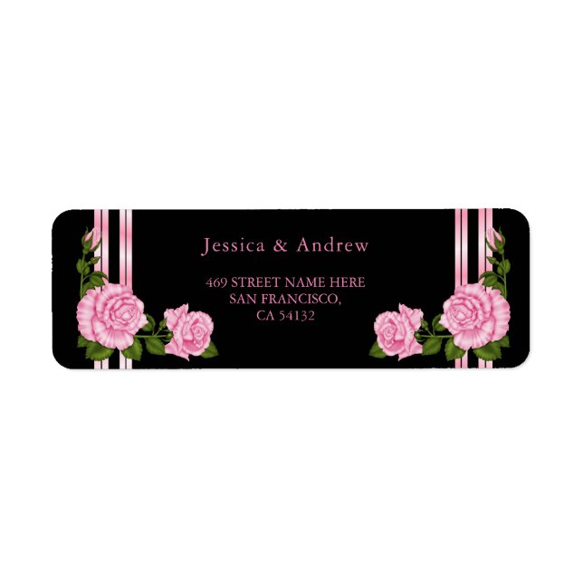 Elegant Chic Corner Rose Bouquet Wedding Label (Front)