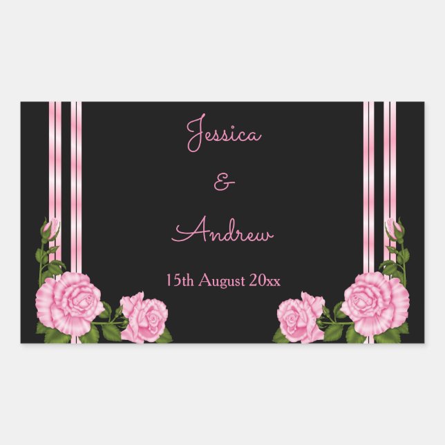 Elegant Chic Corner Rose Bouquet Wedding Rectangular Sticker (Front)