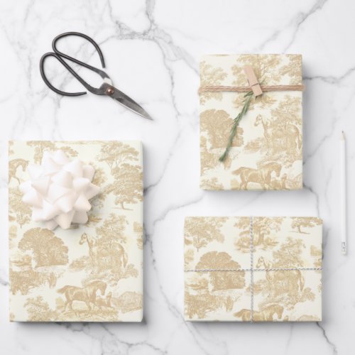 Elegant Chic Cream Beige Horse Toile Wrapping Paper Sheets