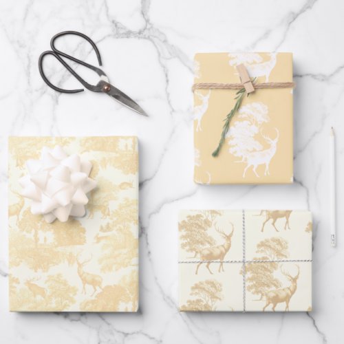 Elegant Chic Cream Beige Toile Deer Woodland Wrapping Paper Sheets