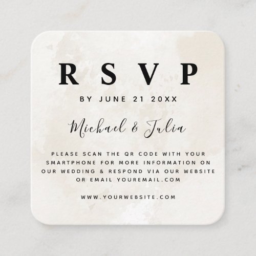 Elegant Chic Cream Marble QR Code Wedding RSVP Enclosure Card