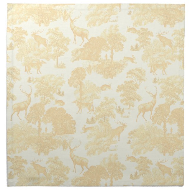 Elegant Chic Cream White Toile Deer Woodland Cloth Napkin (Front)