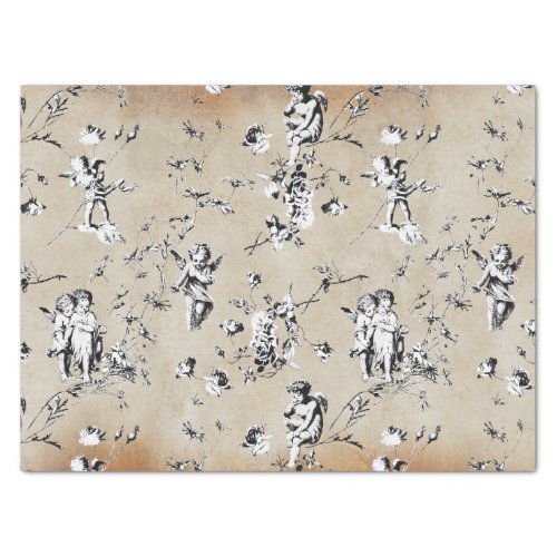 Elegant Chic Cupid Angels Floral Toile Kraft Tissue Paper