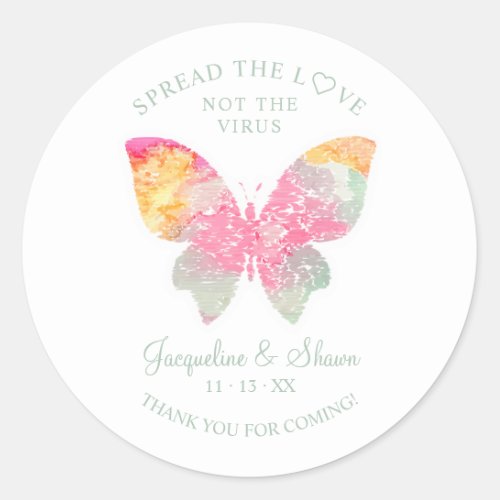 Elegant Chic Custom Butterfly Wedding Sanitizer Classic Round Sticker