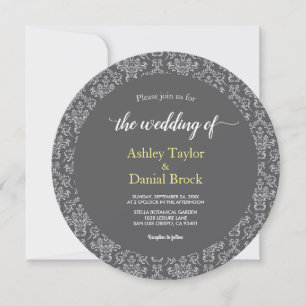 Elegant Chic Damask Art Deco Gray Formal Wedding Invitation