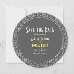 Elegant Chic Damask Art Deco Gray Formal Wedding Save The Date