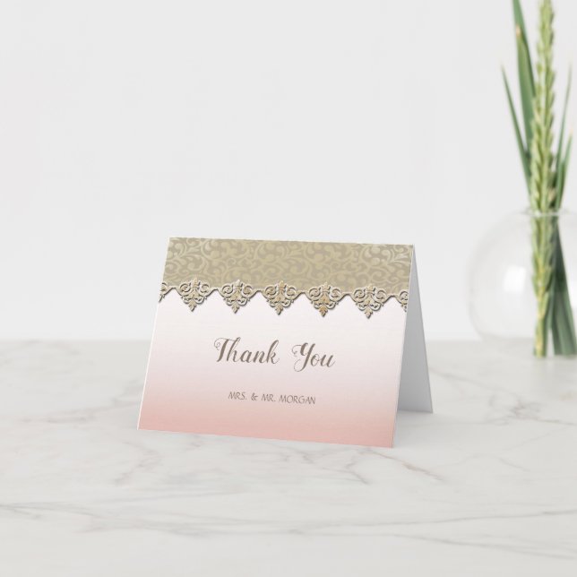 Elegant Chic Damask Thank You Card (Front)