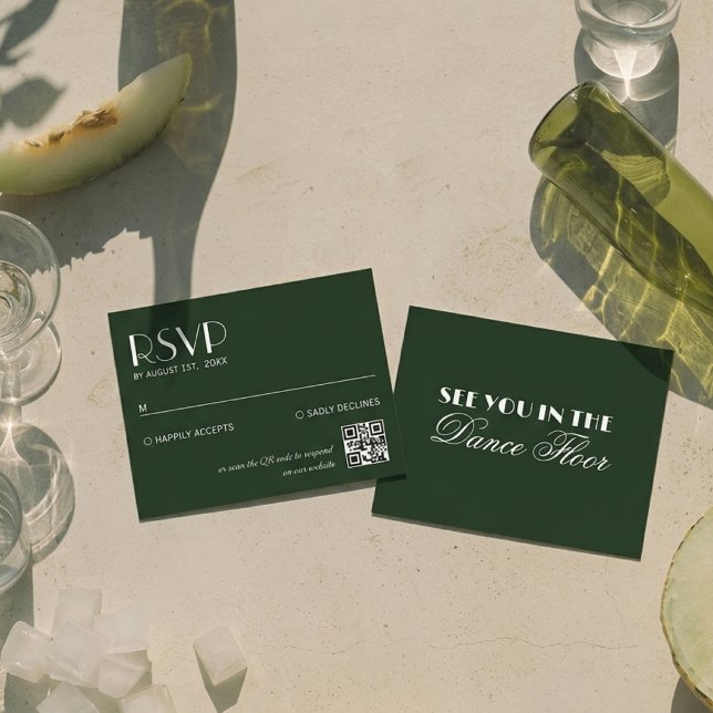 Elegant Chic Dark Green QR Code Wedding RSVP Card (Creator Uploaded)