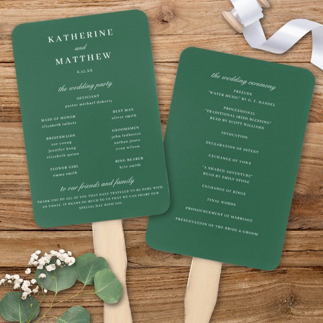 Elegant Chic Dark Green Wedding Ceremony Program Hand Fan (Elegant Chic Dark Green Wedding Ceremony Program Fan)