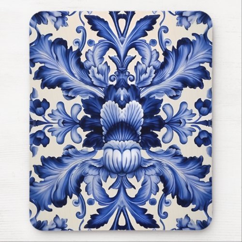 Elegant Chic Delftware Blue Flower  Mouse Pad