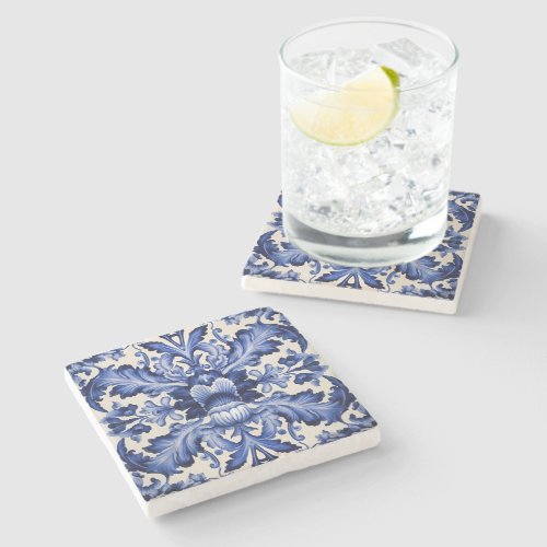 Elegant Chic Delftware Blue Flower  Stone Coaster