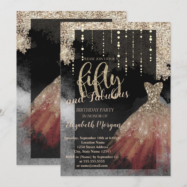 Elegant Chic Dress 50th Birthday Party  Invitation (Front/Back)