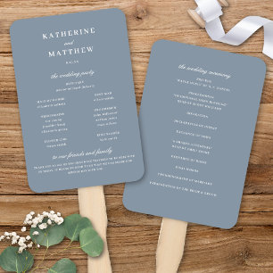 Elegant Chic Dusty Blue Wedding Ceremony Program Hand Fan