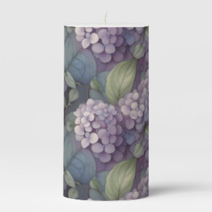 Elegant chic dusty purple boho watercolor floral pillar candle